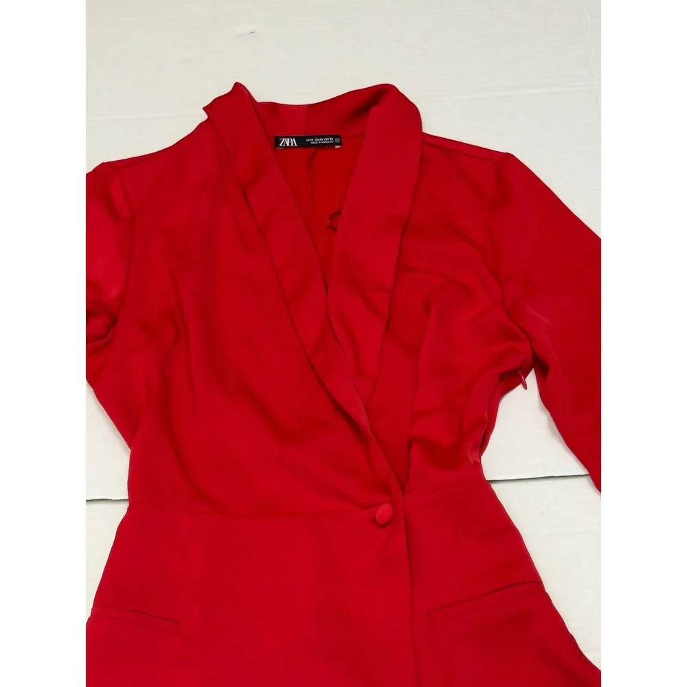 Zara Blazer Romper Womens XS Red Shawl Lapel Long Sleeve Playsuit Chic - Picture 9 of 10